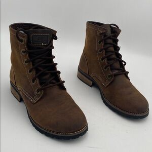 Skechers Brown Leather Lace-Up Boots biker boots women 8 casual office retro Y2K